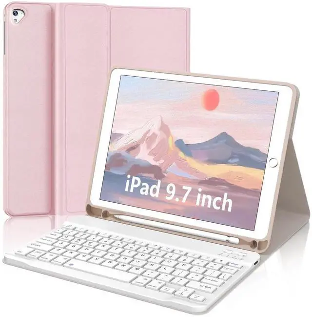 Main image of for iPad Keyboard case 9.7 inch, iPad 6th Gen (2018), 5th Gen (2017), iPad Air 2 (2014), Air 1, iPad Pro (2016), Detachable Bluetooth Wireless Keyboard Folio Slim & Light Cover, Rechargeable, (Pink)