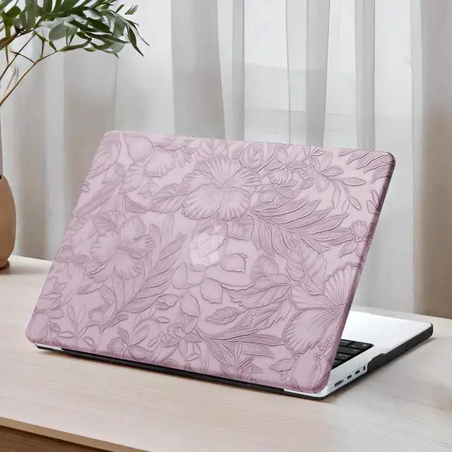 Alt view image 3 of 5 - DTangLsm for MacBook Pro 14 inch Case 2025 2024-2021 M5 M4 M3 M2 M1 Pro Max A3434 A3112 A3185 A3401 A2918 A2992 A2779 A2442, Embossed Floral Textured Leather Hard Shell Case & Keyboard Cover, Lilac