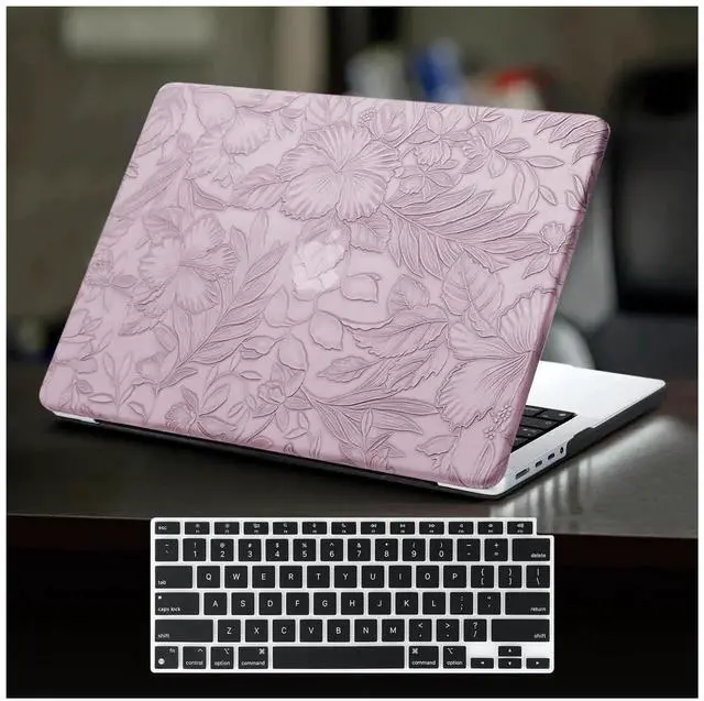 Alt view image 2 of 5 - DTangLsm for MacBook Pro 14 inch Case 2025 2024-2021 M5 M4 M3 M2 M1 Pro Max A3434 A3112 A3185 A3401 A2918 A2992 A2779 A2442, Embossed Floral Textured Leather Hard Shell Case & Keyboard Cover, Lilac