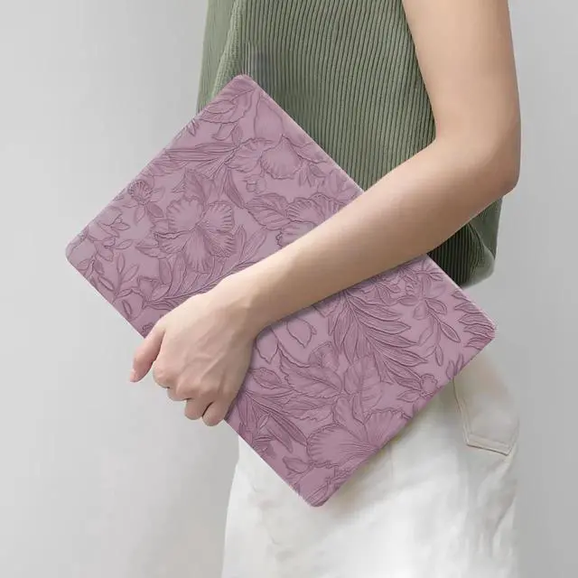 Alt view image 4 of 5 - DTangLsm for MacBook Pro 14 inch Case 2025 2024-2021 M5 M4 M3 M2 M1 Pro Max A3434 A3112 A3185 A3401 A2918 A2992 A2779 A2442, Embossed Floral Textured Leather Hard Shell Case & Keyboard Cover, Lilac