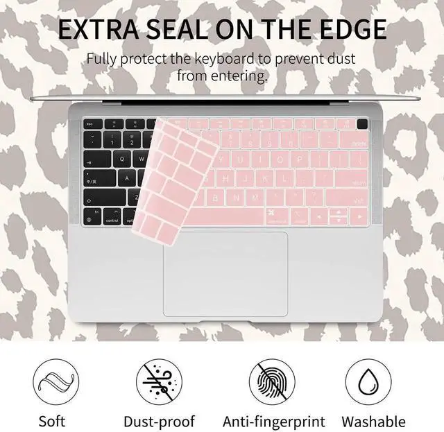 Alt view image 2 of 5 - Seorsok Compatible with MacBook Air 13 Inch Model A1932 A2179 M1 A2337 Touch ID Release 2020 2019 2018 Plastic Hard Shell Case Protective Cover with 2 Pieces Pink Keyboard Cover Leopard Print