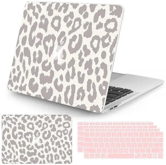 Main image of Seorsok Compatible with MacBook Air 13 Inch Model A1932 A2179 M1 A2337 Touch ID Release 2020 2019 2018 Plastic Hard Shell Case Protective Cover with 2 Pieces Pink Keyboard Cover Leopard Print