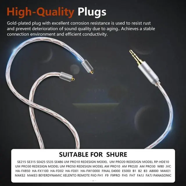 Alt view image 5 of 5 - okcsc 4 Core MMCX to 2.5mm for Shure MMCX Upgrade Cable for SE215 SE315 SE425 SE535 SE535LTD SE846 FH9 FA9 FH5S BGVP UE900s T2 T3 AK T8iE XELENTO Remote FH1 F9 F9PRO AM05 W80 3.94FT