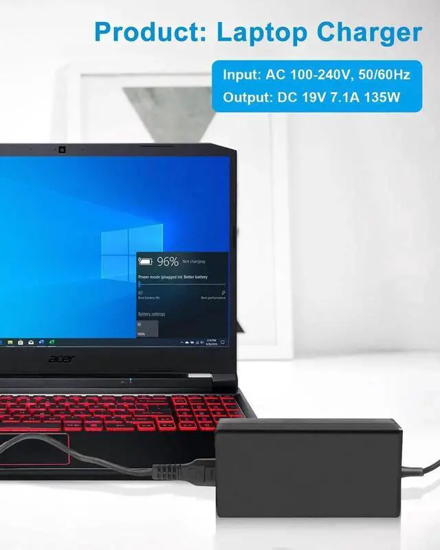 Alt view image 4 of 5 - 135W Fast Charger Fit for Acer Nitro 5 Gaming Laptop AN515-55 AN515-54 AN515-51 AN515-53 AN515-44 AN515-41 515-45 515-52 515-56 AN517-51 AN517-52 N17C1 N18C3 AC Adapter with Extended 10FT Power Cord