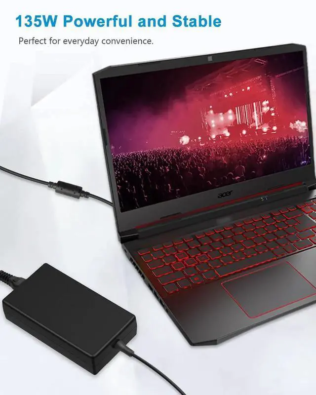Alt view image 2 of 5 - 135W Fast Charger Fit for Acer Nitro 5 Gaming Laptop AN515-55 AN515-54 AN515-51 AN515-53 AN515-44 AN515-41 515-45 515-52 515-56 AN517-51 AN517-52 N17C1 N18C3 AC Adapter with Extended 10FT Power Cord