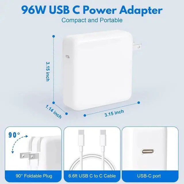 Alt view image 4 of 5 - 96W USB-C Fast Charger fast charger compatible with Mac Book Air/Pro, 13/14/15/16-inch M3 M2 M1 2023/2022/2021/2020/2019/2018,for iPhone/15/16/17/iPad, and all USB-C devices, includes a 6.6-foot cable