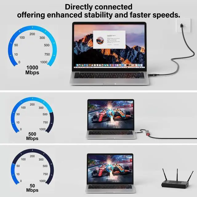 Alt view image 4 of 5 - Flat USB to Ethernet Cable 20 FT, USB 3.0 A to RJ45 Thin Cord, Directly Connected, Aluminum, Braided, OFC, USB to RJ45 Gigabit LAN Network Cable for Laptop, PC, Switch and More, OD: 0.8in x 0.25in