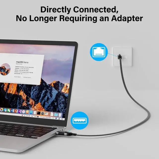 Alt view image 3 of 5 - Flat USB to Ethernet Cable 20 FT, USB 3.0 A to RJ45 Thin Cord, Directly Connected, Aluminum, Braided, OFC, USB to RJ45 Gigabit LAN Network Cable for Laptop, PC, Switch and More, OD: 0.8in x 0.25in