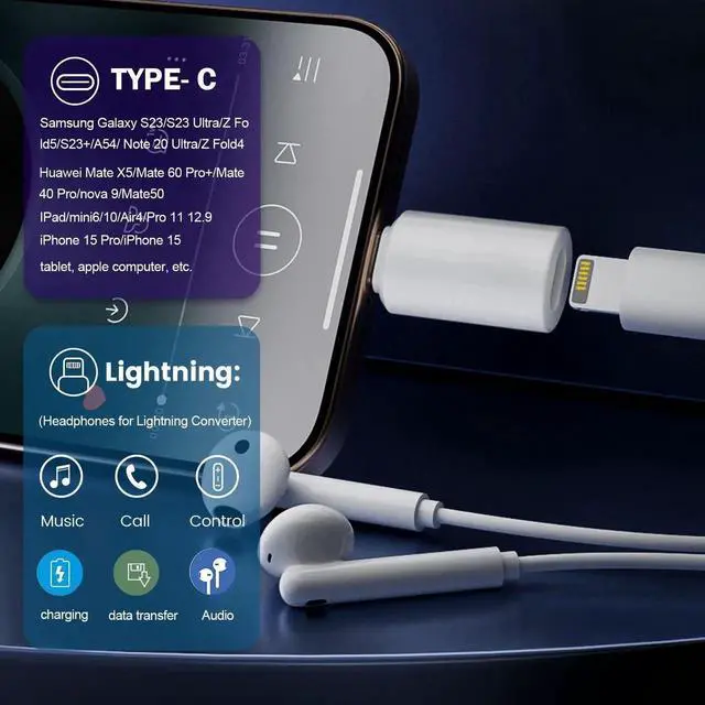 Alt view image 2 of 5 - 2Pack for Type-C Male to Lightning Female Adapter Converter,for USB C Male to Lightning Female Cable Support Charging/Data Transfer and Audio for iPhone 17/16/16pro/16plus/16pro max etc