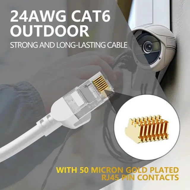 Alt view image 5 of 5 - Cat 6 Outdoor Ethernet Cable 50 ft, Support Cat8/7 Network, 10Gbps 550MHz, 24AWG Pure Copper, Direct Burial Waterproof In-Ground UV Resistant LAN Internet Patch Cable for Router, Modem, Switch, White