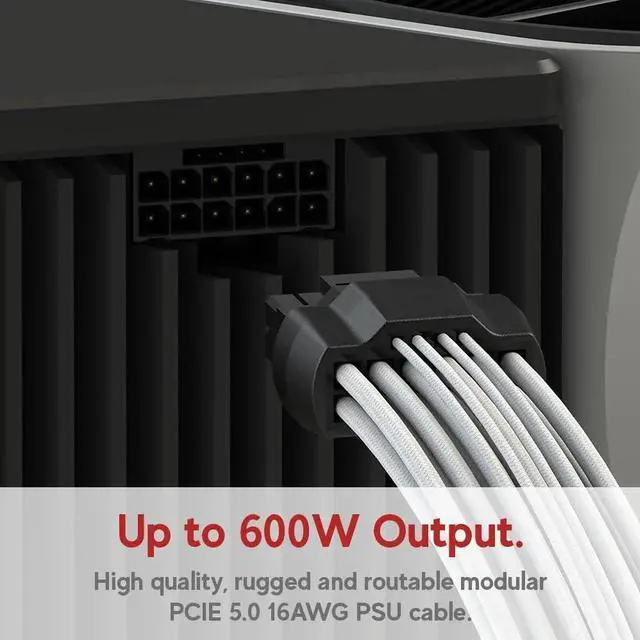 Alt view image 2 of 5 - LINKUP - AVA 600W PCIE 5.0 16Pin (12+4) High Current Power Cable | Molded & Soldered Type 16AWG Sleeved | Compatible with RTX5000 RTX4000 RTX3000 FE | 70cm White