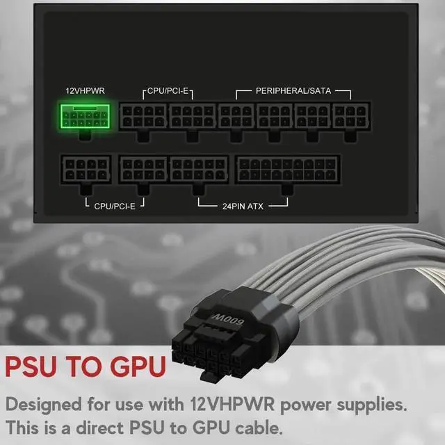 Alt view image 3 of 5 - LINKUP - AVA 600W PCIE 5.0 16Pin (12+4) High Current Power Cable | Molded & Soldered Type 16AWG Sleeved | Compatible with RTX5000 RTX4000 RTX3000 FE | 70cm White