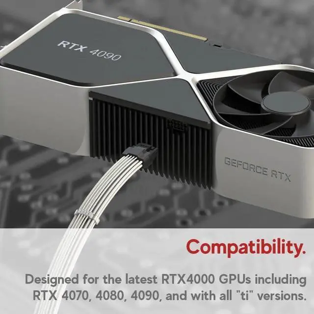 Alt view image 5 of 5 - LINKUP - AVA 600W PCIE 5.0 16Pin (12+4) High Current Power Cable | Molded & Soldered Type 16AWG Sleeved | Compatible with RTX5000 RTX4000 RTX3000 FE | 70cm White