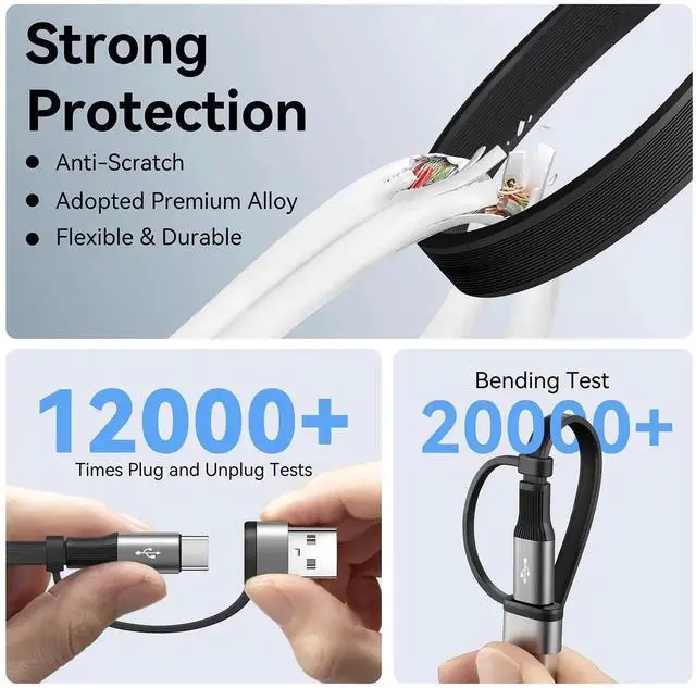 Alt view image 4 of 5 - 4 in 2 Retractable Charging Cable 4A,2Pack 4Ft Multi Chargers for All Devices,USBC Charging Cabel with A/C to Type C/L/Micro USB Ports Universal Multiple USB Cable for iPhone Series/Samsung/Tablets/PS