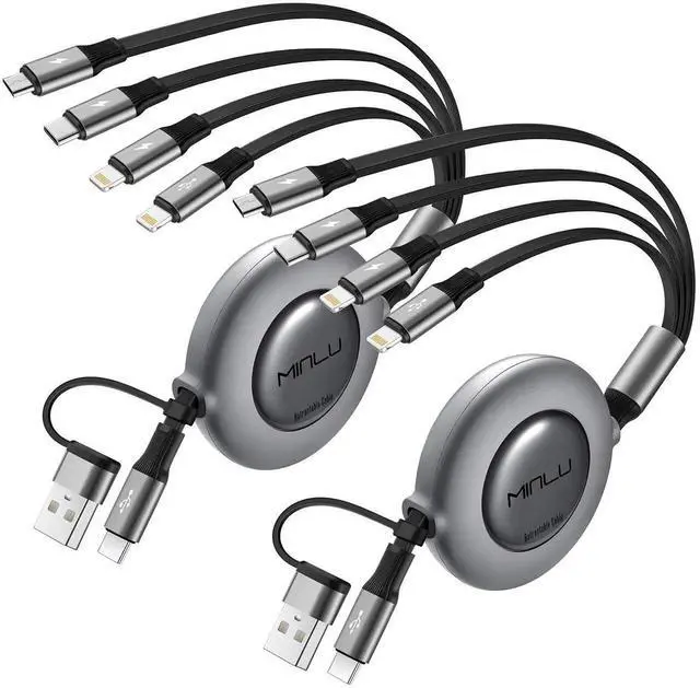 Main image of 4 in 2 Retractable Charging Cable 4A,2Pack 4Ft Multi Chargers for All Devices,USBC Charging Cabel with A/C to Type C/L/Micro USB Ports Universal Multiple USB Cable for iPhone Series/Samsung/Tablets/PS