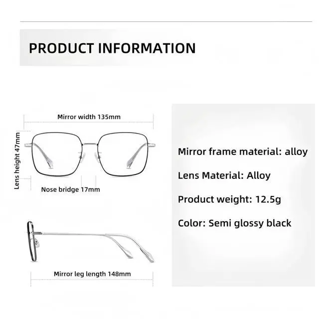 Alt view image 5 of 5 - HEPTICS Square Blue Light Blocking Glasses, Lightweight Metal Frame, Black Computer Gaming Glasses, Anti Eye Strain, 135mm Width