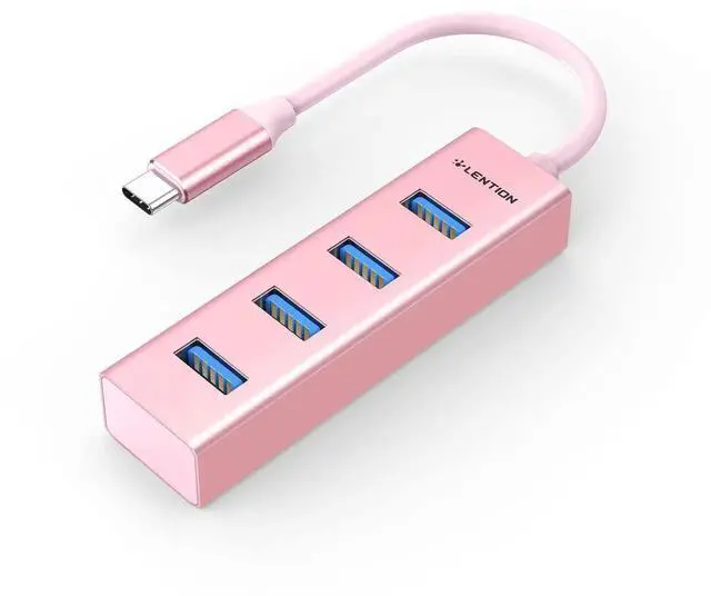 Main image of LENTION 4-in-1 USB C Hub, 4 USB 3.0 Ports, USB C to USB A Multiport Adapter for 2023-2016 MacBook Pro, Mac Air & Surface, iPad Pro, Chromebook, More, Stable Driver Certified (CB-C22s, Rose Gold)