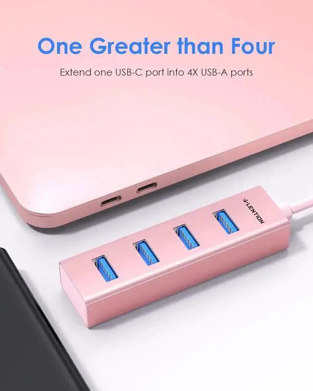 Alt view image 2 of 5 - LENTION 4-in-1 USB C Hub, 4 USB 3.0 Ports, USB C to USB A Multiport Adapter for 2023-2016 MacBook Pro, Mac Air & Surface, iPad Pro, Chromebook, More, Stable Driver Certified (CB-C22s, Rose Gold)