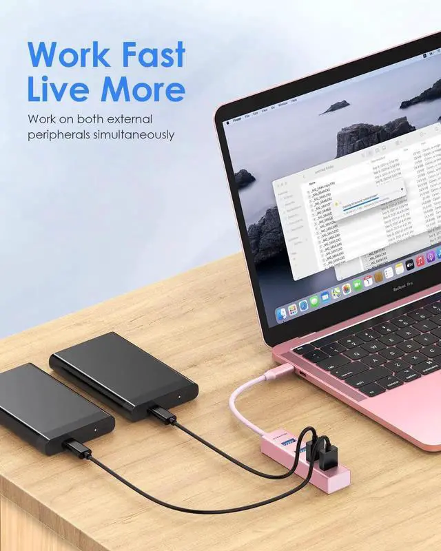 Alt view image 3 of 5 - LENTION 4-in-1 USB C Hub, 4 USB 3.0 Ports, USB C to USB A Multiport Adapter for 2023-2016 MacBook Pro, Mac Air & Surface, iPad Pro, Chromebook, More, Stable Driver Certified (CB-C22s, Rose Gold)