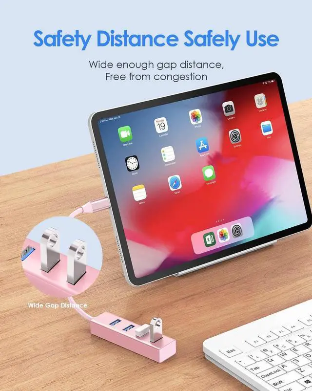 Alt view image 5 of 5 - LENTION 4-in-1 USB C Hub, 4 USB 3.0 Ports, USB C to USB A Multiport Adapter for 2023-2016 MacBook Pro, Mac Air & Surface, iPad Pro, Chromebook, More, Stable Driver Certified (CB-C22s, Rose Gold)