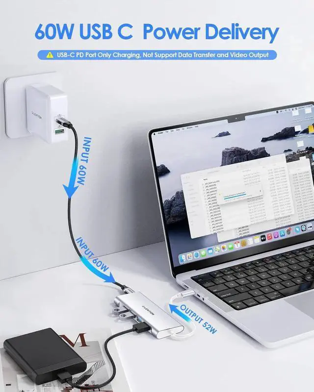 Alt view image 3 of 5 - LENTION USB C Hub with 4 USB 3.0 & Type C Charging Compatible 2025-2016 MacBook Pro, New Mac Air, New Surface, Chromebook, More, Stable Driver Certified Type C Multiport Adapter (CB-C31, Silver)