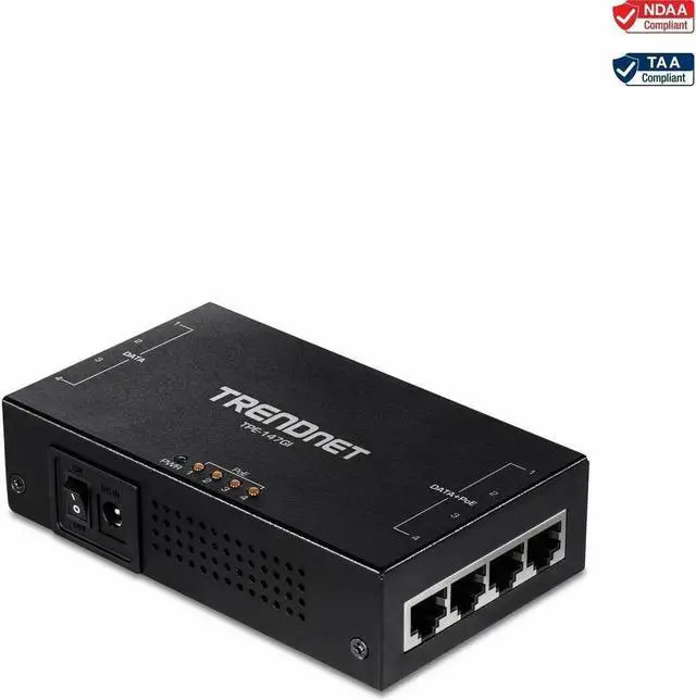 Alt view image 2 of 5 - TRENDnet 65W 4-Port Gigabit PoE+ Injector, TPE-147GI, 4 x Gigabit Ports(Data in), 4 x gigabit PoE Ports(Data + PoE Out), Multi-Port PoE+ Injector up to 100m(328 ft.), Add PoE+ Power to Non-PoE Switch