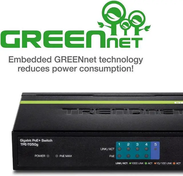 Alt view image 2 of 5 - TRENDnet 5-Port Gigabit PoE+ Switch, 31 W PoE Budget, 10 Gbps Switching Capacity, Plug & Play, Ethernet Network Switch, Data & Power through Ethernet to PoE Access Points and IP Cameras, Full & Half D