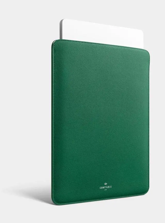 Alt view image 4 of 5 - Comfyable Laptop Sleeve 14 Inch Precisely Compatible with MacBook Pro M4 M3 M2 M1 Pro/Max 2024, Genuine Leather Cover Case, Leafy Green