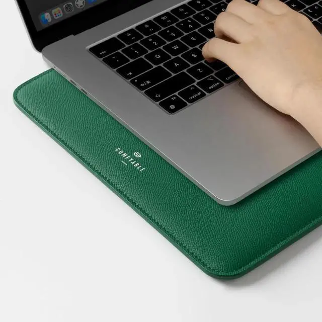 Alt view image 3 of 5 - Comfyable Laptop Sleeve 14 Inch Precisely Compatible with MacBook Pro M4 M3 M2 M1 Pro/Max 2024, Genuine Leather Cover Case, Leafy Green