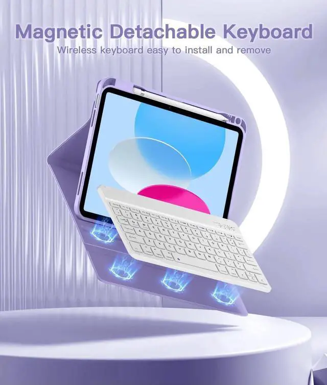 Alt view image 4 of 5 - Beydoa for iPad 10th Generation Case with Keyboard 10.9 Inch 2022/iPad (A16) 11th Gen 11 Inch 2025 - Magnetic Detachable Keyboard, Stain Proof Cover, Smart Folio Case with Pencil Holder - Purple