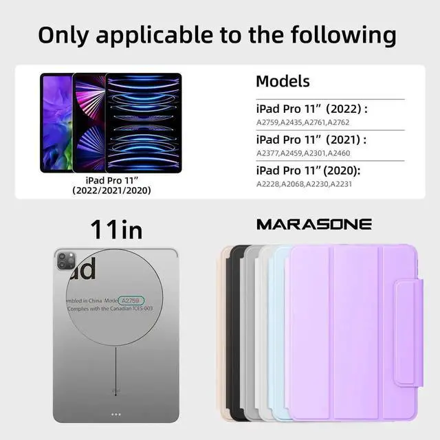Alt view image 5 of 5 - Marasone Case for iPad Pro 11 inch(1st, 2nd, 3rd & 4th Gen) 2022/2021/2018/2020-Slim Protective Case-Wireless Apple Pencil Charging (Purple)