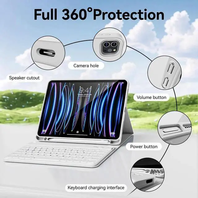 Alt view image 5 of 5 - KVTVOU Keyboard Case for iPad Pro 11 Inch 4th Generation/Pro 3rd Gen/Pro 2nd Gen with Pencil Holder, Folio Detachable Wireless Bluetooth Keyboard & Flip Stand Case for iPad Pro 11 Inch, Gray