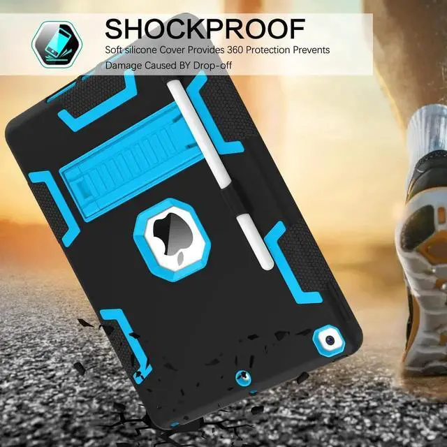 Alt view image 5 of 5 - BENTOBEN iPad 9th Generation Case, iPad 8th Generation Case, iPad 7th Gen Case, iPad 10.2 2021/2020/2019 Case, 3 in 1 Heavy Duty Rugged Shockproof Protective Cover with Stand Pen Holder, Black/Blue