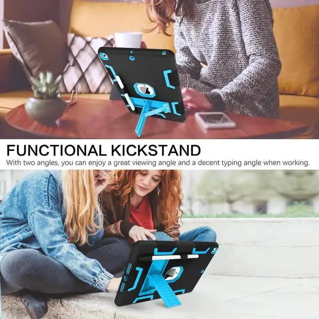 Alt view image 2 of 5 - BENTOBEN iPad 9th Generation Case, iPad 8th Generation Case, iPad 7th Gen Case, iPad 10.2 2021/2020/2019 Case, 3 in 1 Heavy Duty Rugged Shockproof Protective Cover with Stand Pen Holder, Black/Blue