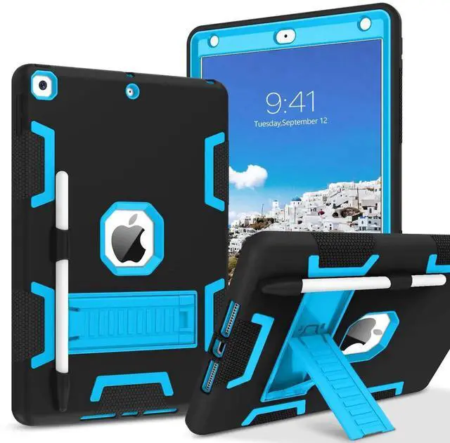 Alt view image 3 of 5 - BENTOBEN iPad 9th Generation Case, iPad 8th Generation Case, iPad 7th Gen Case, iPad 10.2 2021/2020/2019 Case, 3 in 1 Heavy Duty Rugged Shockproof Protective Cover with Stand Pen Holder, Black/Blue