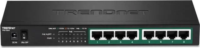 Alt view image 5 of 5 - TRENDnet 8-Port Gigabit PoE+ Switch, 120W PoE Power Budget, 16Gbps Switching Capacity, IEEE 802.1p QoS, DSCP Pass-Through Support, Fanless, Wall Mountable, Lifetime Protection, Black, TPE-TG84