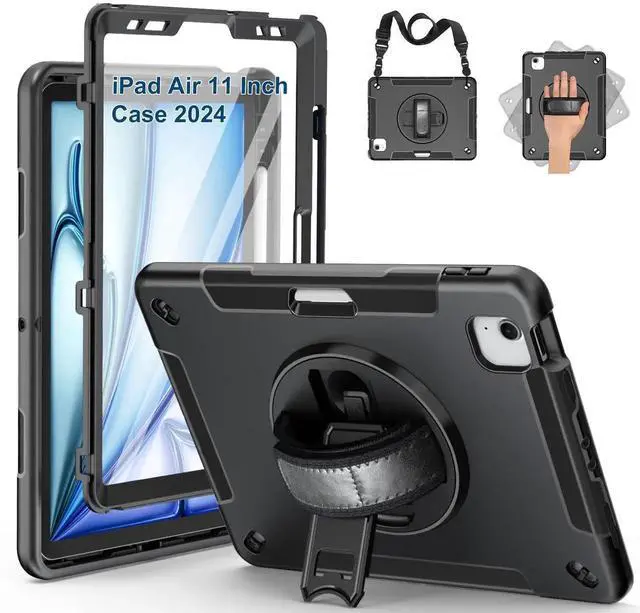 Main image of SUPFIVES Case for iPad Air 11 Inch 7th/6th (2025/2024), iPad Pro 11 2022/2021/2020/2018,iPad Air 10.9 with Screen Protector, Black
