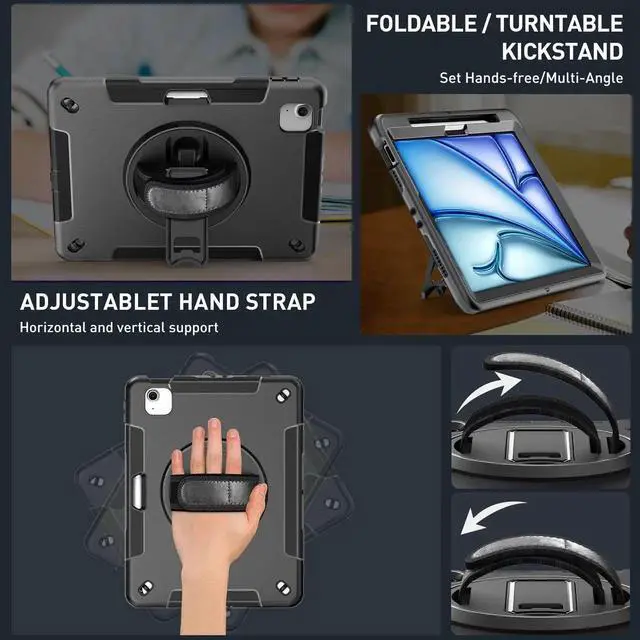 Alt view image 5 of 5 - SUPFIVES Case for iPad Air 11 Inch 7th/6th (2025/2024), iPad Pro 11 2022/2021/2020/2018,iPad Air 10.9 with Screen Protector, Black