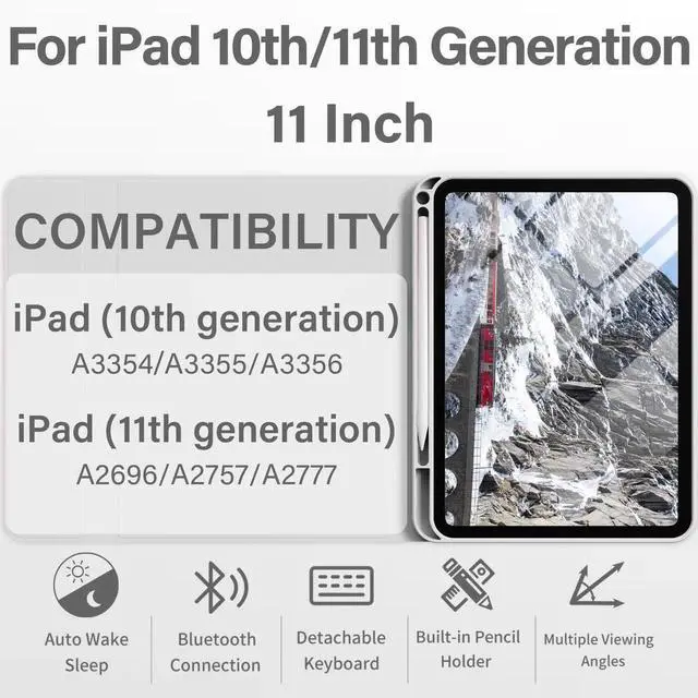 Alt view image 3 of 5 - BQDIYOO Case for iPad 11th/10th Generation with Keyboard, 11 inch A16/10.9" iPad 10 Case (2025/2022) with Pencil Holder, Wireless Keyboard and Slim Lightweight Soft Cover Auto Wake/Sleep, Gray