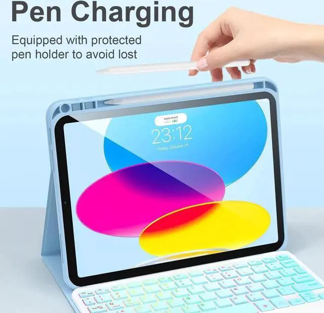 Alt view image 2 of 5 - iPad 10th Gen 10.9" Touchpad Keyboard Case - 7 Color Backlight, Multi-Touch Trackpad, Pencil Holder