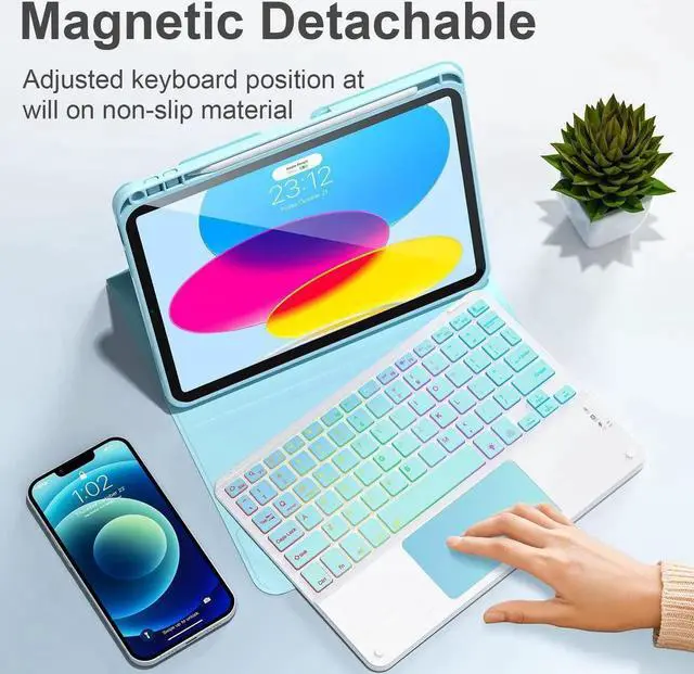 Alt view image 5 of 5 - iPad 10th Gen 10.9" Touchpad Keyboard Case - 7 Color Backlight, Multi-Touch Trackpad, Pencil Holder