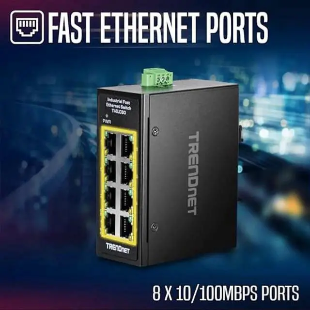 Alt view image 5 of 5 - TRENDnet 8-Port Industrial Fast Ethernet DIN-Rail Mini Switch, TI-ELC80, 8 x 10/100Mbps Ports, IP30 Rated Housing, 1Gbps Switching Capacity, Black