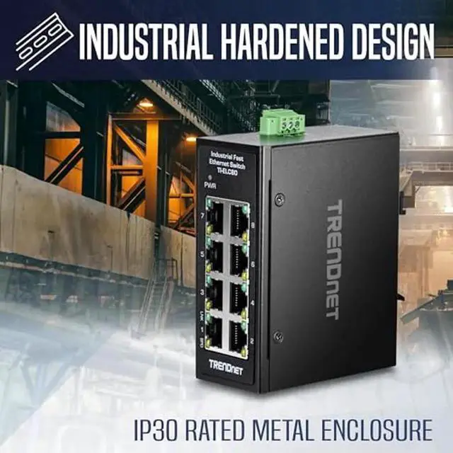 Alt view image 2 of 5 - TRENDnet 8-Port Industrial Fast Ethernet DIN-Rail Mini Switch, TI-ELC80, 8 x 10/100Mbps Ports, IP30 Rated Housing, 1Gbps Switching Capacity, Black