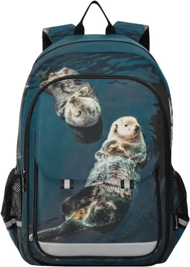 Main image of Glaphy Two Sea Otter Backpack School Bag Lightweight Laptop Backpack Student Travel Daypack with Reflective Stripes
