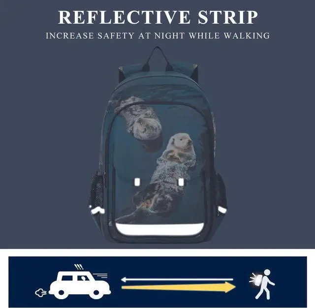 Alt view image 4 of 5 - Glaphy Two Sea Otter Backpack School Bag Lightweight Laptop Backpack Student Travel Daypack with Reflective Stripes