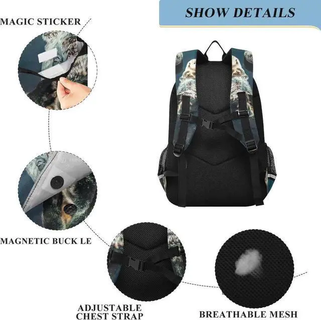 Alt view image 3 of 5 - Glaphy Two Sea Otter Backpack School Bag Lightweight Laptop Backpack Student Travel Daypack with Reflective Stripes