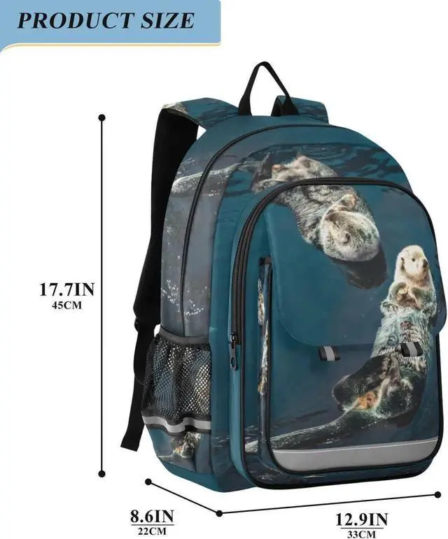 Alt view image 2 of 5 - Glaphy Two Sea Otter Backpack School Bag Lightweight Laptop Backpack Student Travel Daypack with Reflective Stripes