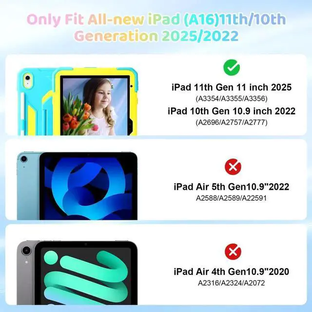 Alt view image 5 of 5 - Case for iPad (A16) 2025 11th Gen 10.9'', iPad 10th Generation 2022 10.9'', with Tempered Glass Screen Protector, Rugged Kid Case with Shoulder Strap/Pencil Holder/Folding Stand (Blue+Yellow)