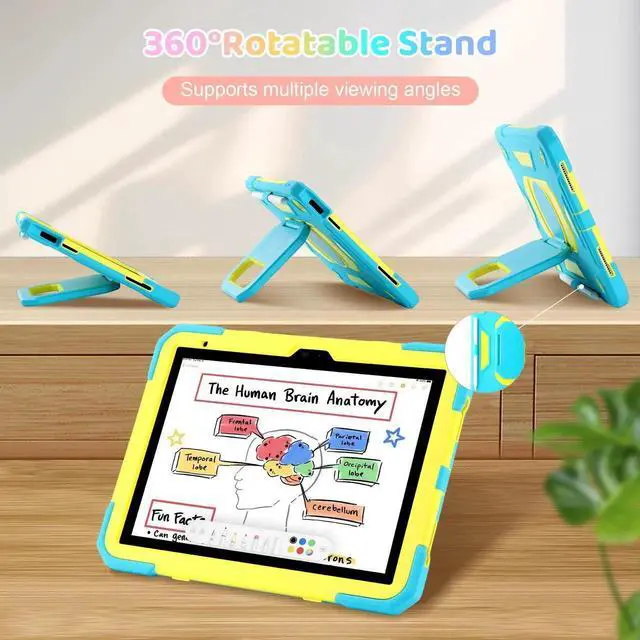 Alt view image 3 of 5 - Case for iPad (A16) 2025 11th Gen 10.9'', iPad 10th Generation 2022 10.9'', with Tempered Glass Screen Protector, Rugged Kid Case with Shoulder Strap/Pencil Holder/Folding Stand (Blue+Yellow)