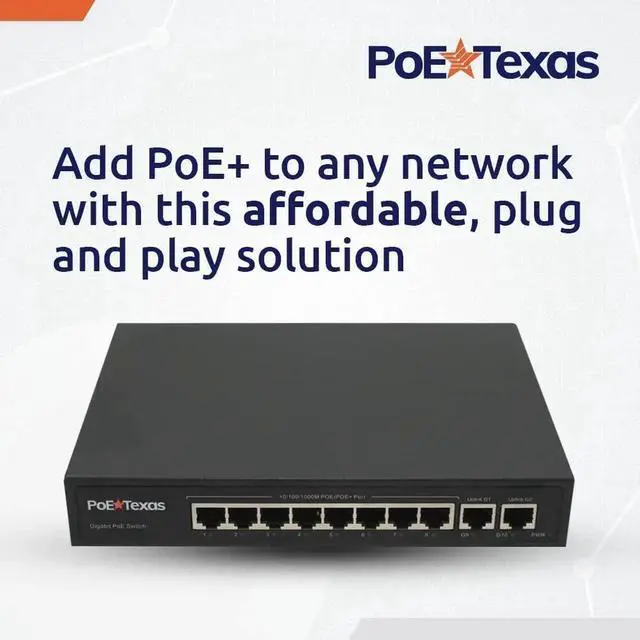 Alt view image 2 of 5 - PoE Texas 8 Port PoE Switch - 802.3af/at Power Over Ethernet with 8 PoE+ Ports, 2 LAN Uplink, VLAN & Extender - 120W High Speed Unmanaged Wired Network Switch - Security Camera, Video & More